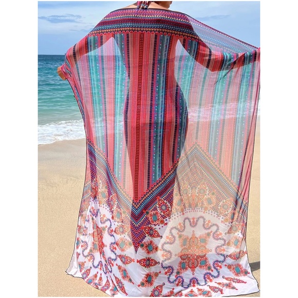 Boho Print Cut out Halter High Waisted Bikini Cover up - Picture 3 of 12